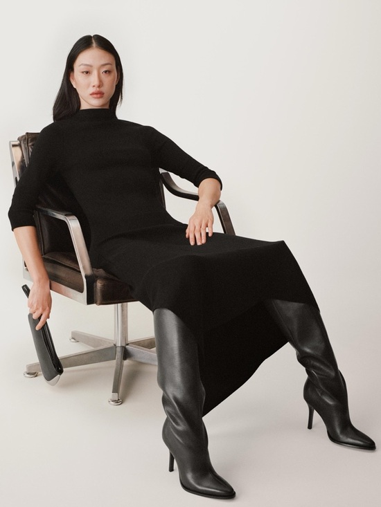 ZARA 50th Womens Asymmetric Knit Dress Black Wool Blend High Collar 2893/085 - Picture 3 of 5